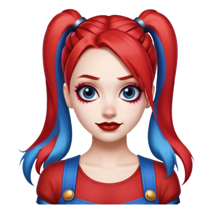hair styled like Harley Quinn with red and blue pigtails sticker