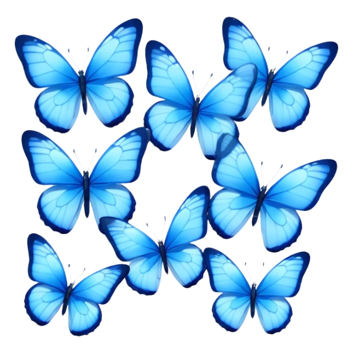 "A collection of blue butterflies in different sizes, delicate and ethereal."
 sticker