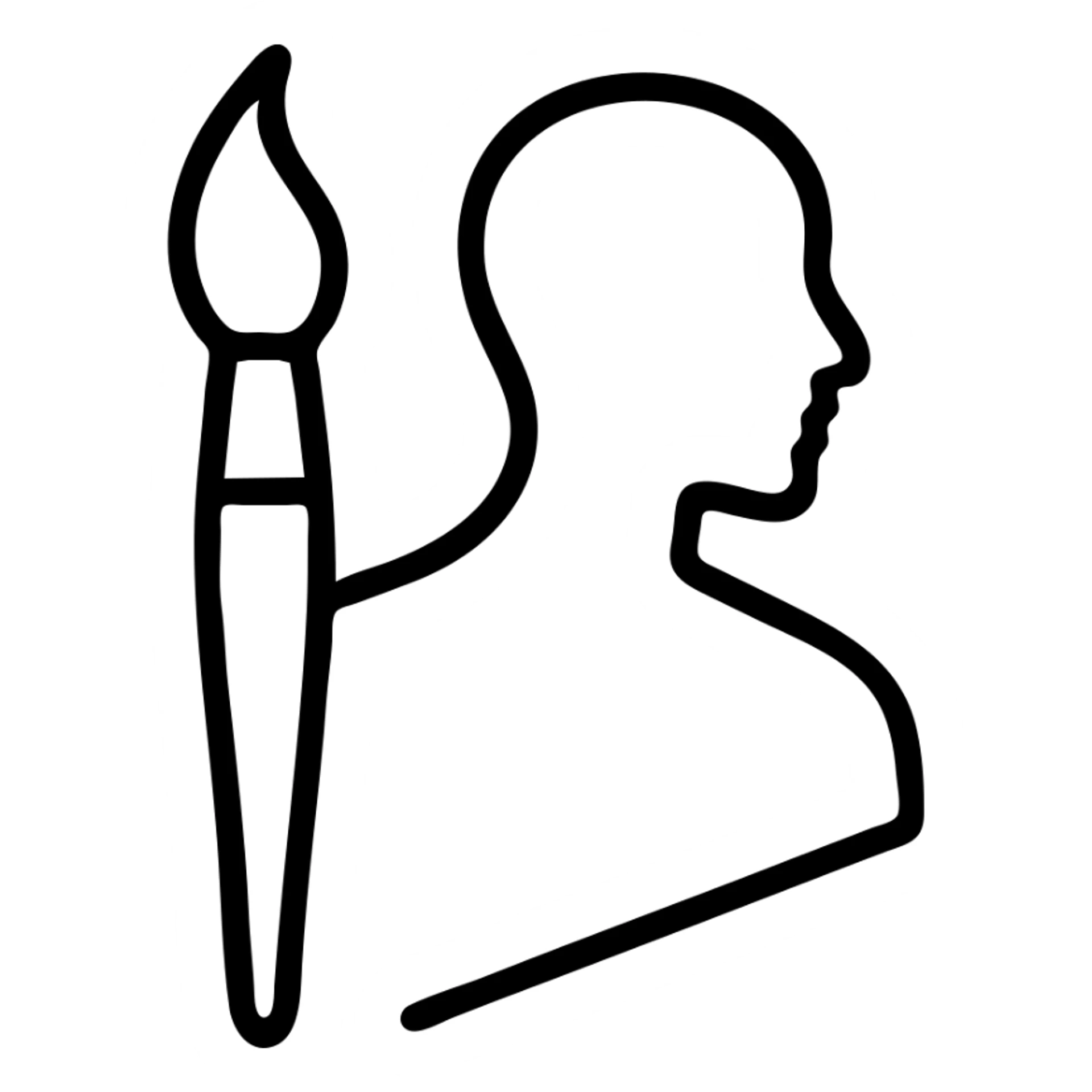 A paintbrush morphing into a polished silver human sculpture silhouette with bronze details, symbol of artistic identity sticker