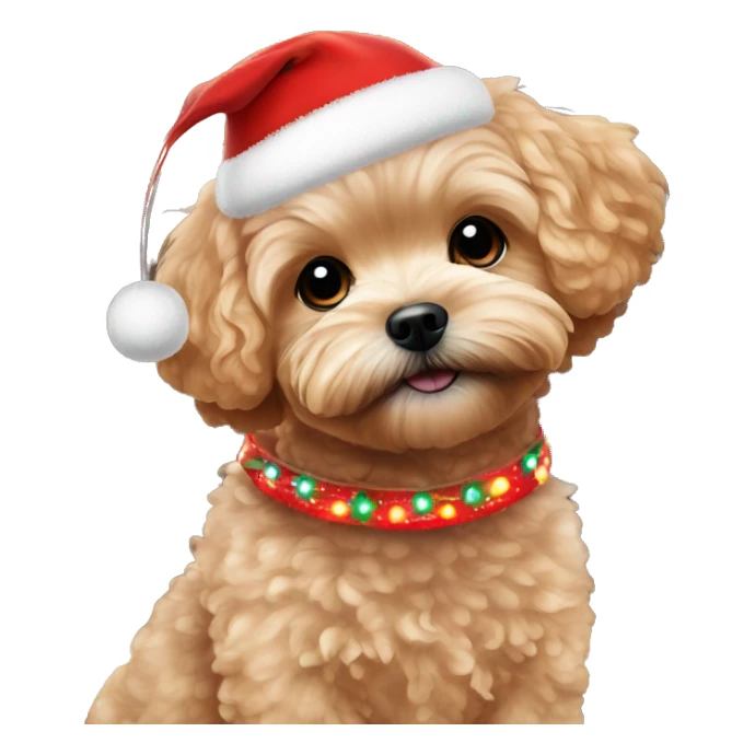 Red maltipoo with Christmas lights decorated around its neck sticker