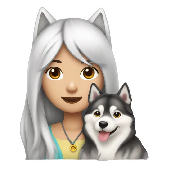 Long hair Asian Girl with husky dog sticker
