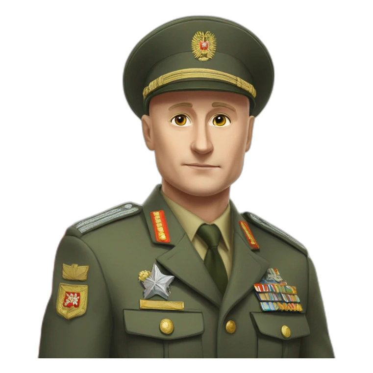 Yevgeny Prigozhin in military uniform, Russian flag on uniform sticker