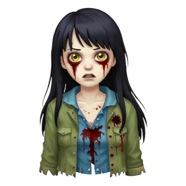 Faça uma mulher zumbi de franja cabelo longo preto 🧟‍♀️ sticker