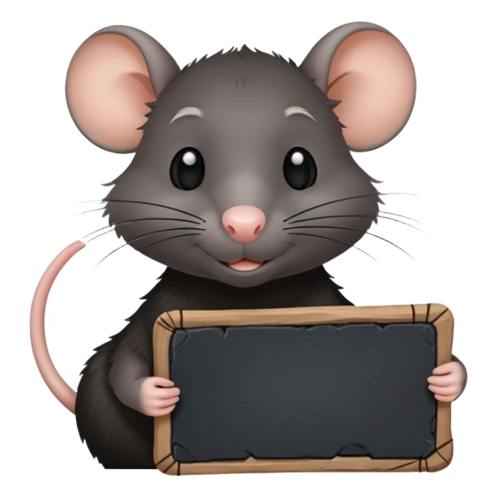 rat in all black, holds a slate, on which is written stevie ❤️ sticker