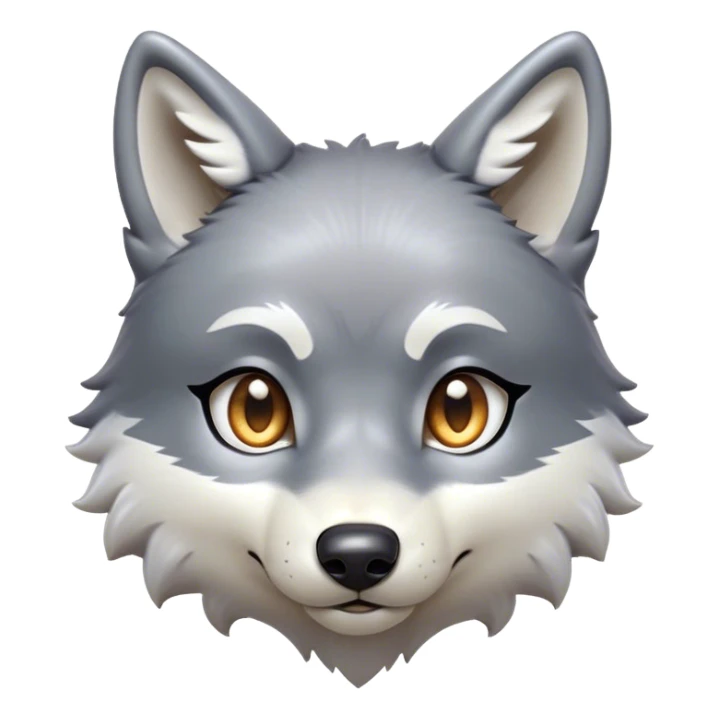 Cinematic Cute Wolf Portrait Emoji, Head tilted playfully and inquisitively, featuring a lustrous grey and white Fur with a wild, natural sheen, round, sparkling eyes filled with curious mischief, Simplified yet irresistibly adorable features, highly detailed, glowing with a warm, friendly glow, high shine, affectionate yet spirited, stylized with a touch of wilderness whimsy, bright and endearing, soft glowing outline, capturing the essence of a mischievous yet loving wolf, so playful it feels like it could bound out of the screen and into your arms! sticker