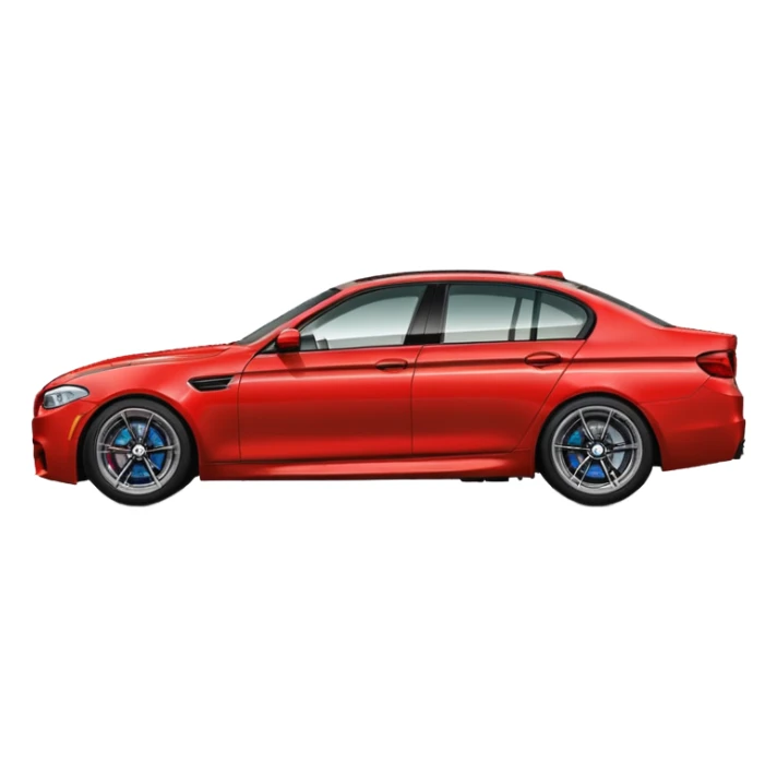 black BMW F10 M5 side profile, simple and rounded, cartoonish, matching the style of the red car iOS emoji sticker