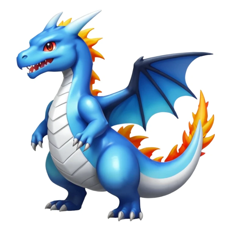 Black and white colorful gradient shiny glossy Fakémon-Digimon-Charizard-Croconaw-Reshiram-Zekrom-creature-hybrid (full body) sticker