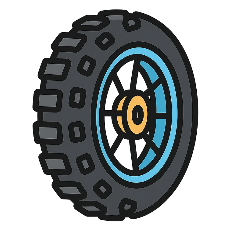 enduro motorcycle tires, stylized, bold outlines, color icon sticker