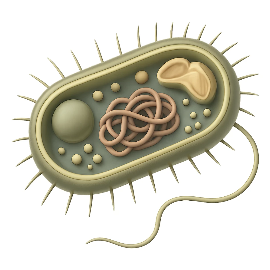 Make the bacteria more 3D with visible internal organelles. Keep muted colors and remove the background. Style: GPT Image. sticker