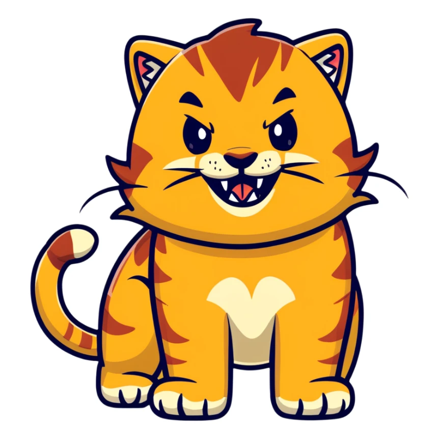 saber-toothed cat with a tiny body and enormous 8-inch fangs that are twenty times longer than its body, absurdly disproportionate teeth sticker