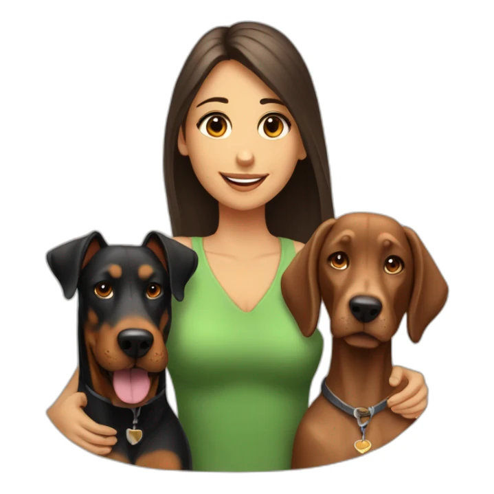 A handsome man with beard and a beautiful girl playing with a boy Doberman dog sticker