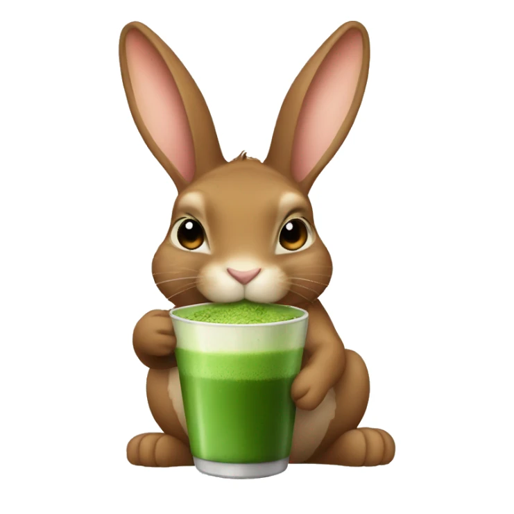 Flemish giant brown bunny drinking matcha sticker