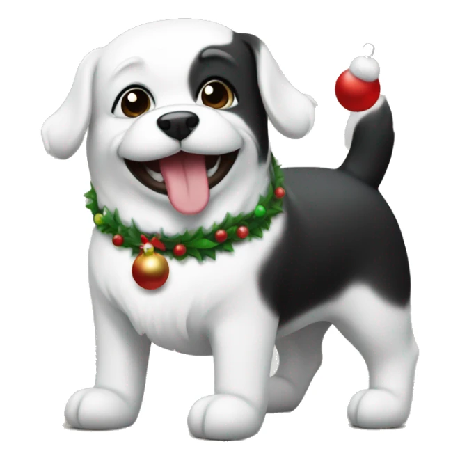 black with white dog small celebrating christmas sticker