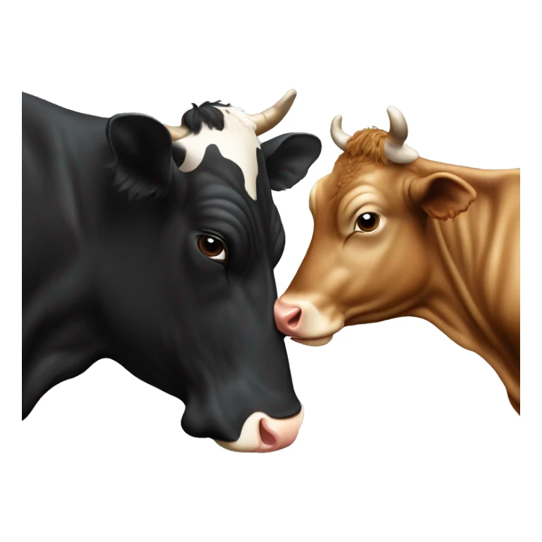 Light brown cow kissing a black cow sticker