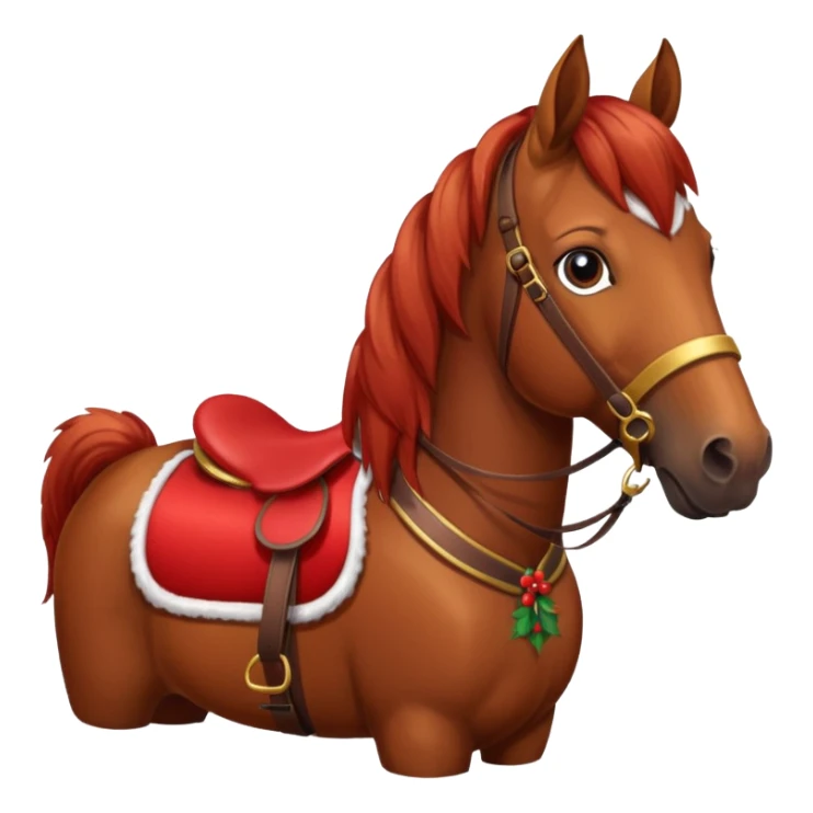 a christmas brown horse with a red saddle sticker