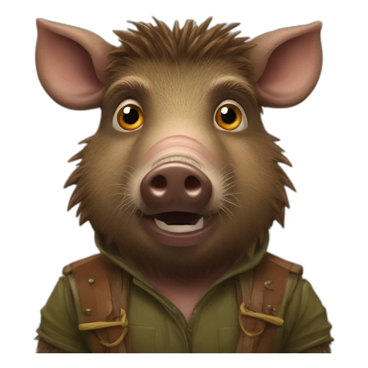 anthropomorphic brown wild boar with tusks sticker