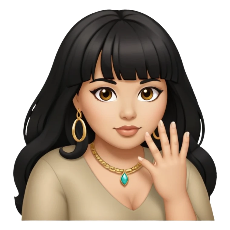 Latina female with bangs black long hair plus size with ring on finger sticker