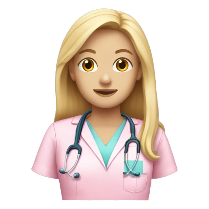 Blonde Long hair nurse in pink scrubs  sticker