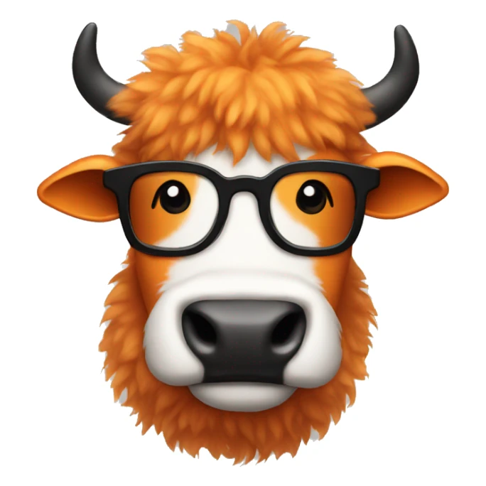 Fluffy orange cow with black glasses sticker