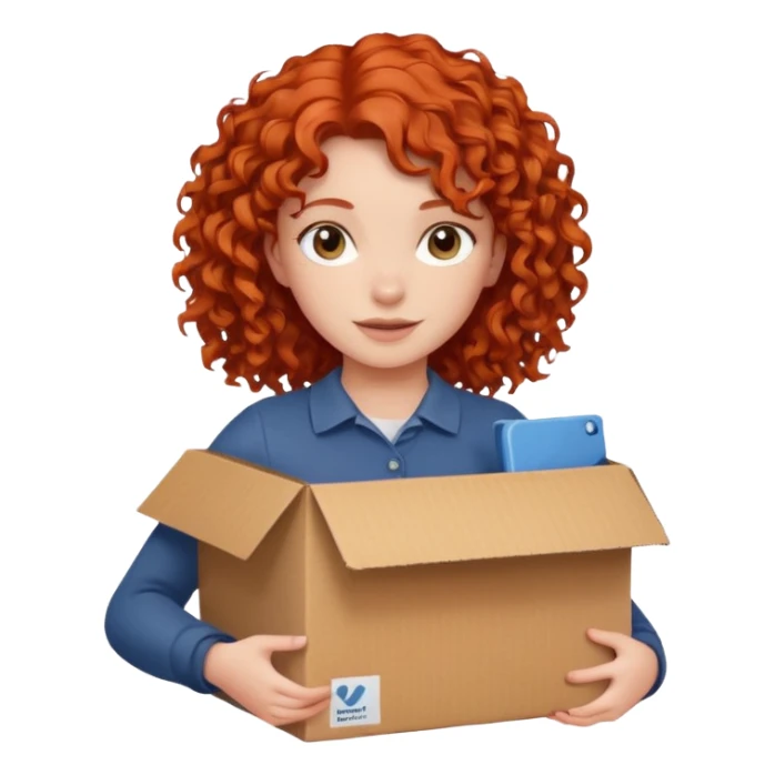 box carrier curly red haired girl  sticker