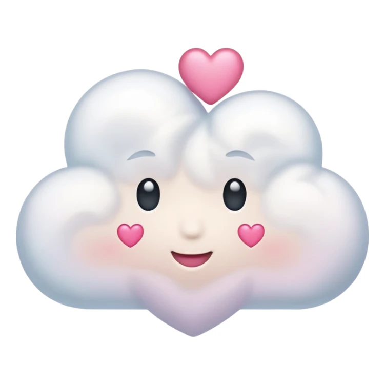 white thought cloud with a pink heart in the center, soft style, pink details, Apple emoji style sticker