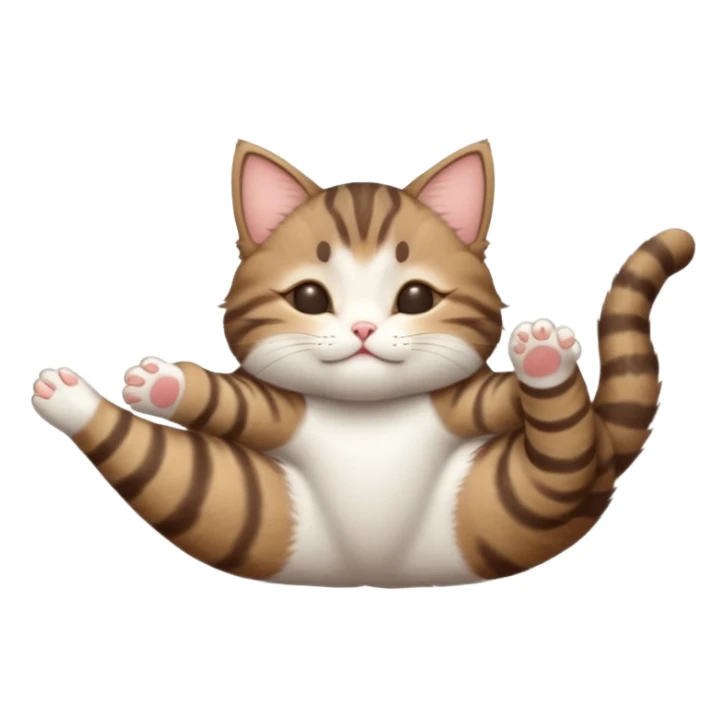 dark brown tabby and white small cat in funny positions upside down with eyes closed sticker