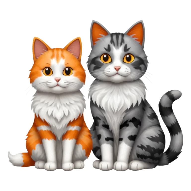 a very fluffy grey and white cat sitting next to another cat sticker