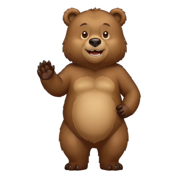Cartoonish Russian grizzly bear, standing upright, front view, iOS emoji style sticker