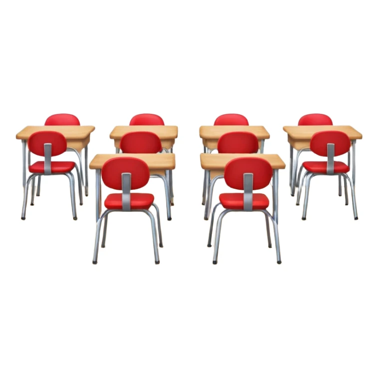 cozy classroom interior with desks and chairs, blackboard, and windows, apple style emoji sticker