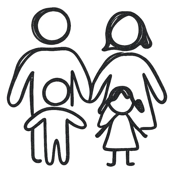 a family in hand drawn style sticker