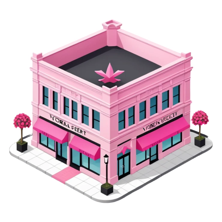 isometric exterior view victoria's secret pink store, 3d realistic sticker