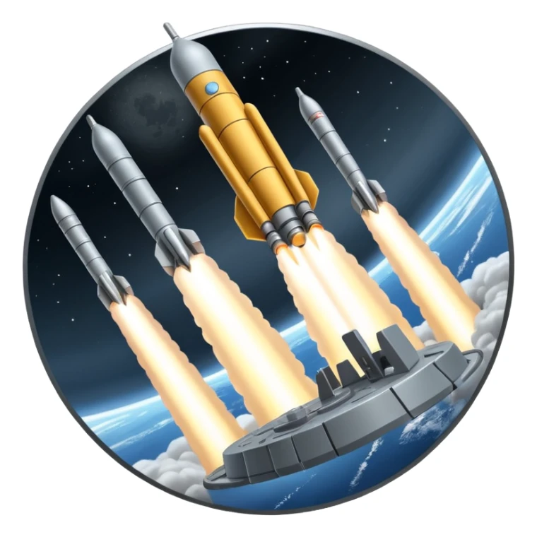 dramatic angle of missile battery on a space station launching a missile sticker