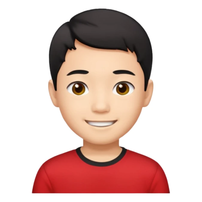 asian boy black short hair red shirt sticker