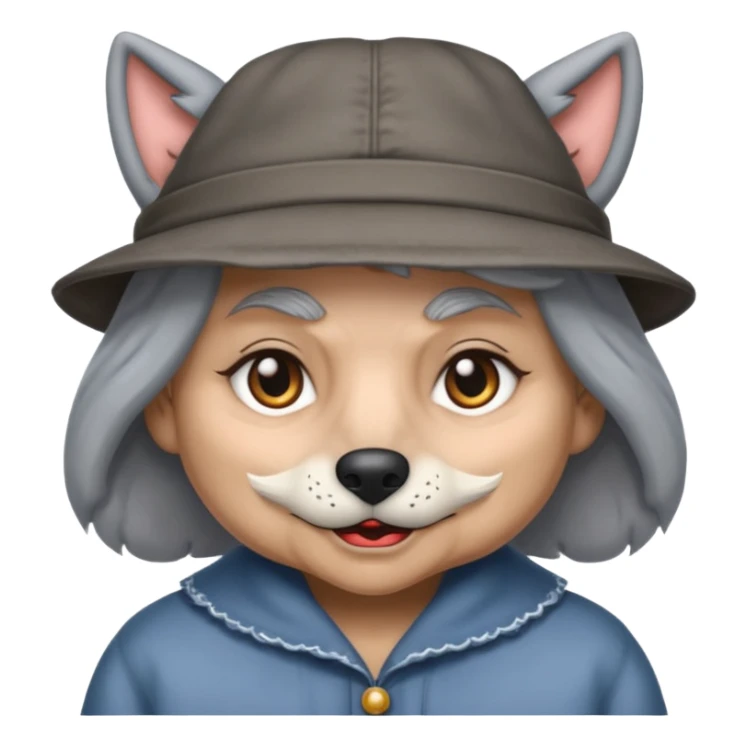 The big bad wolf is wearing Grandma's clothes and a hat, yet its face still looks like a wolf's. sticker
