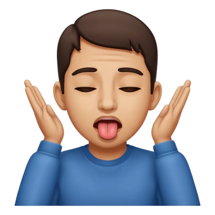 sticking out tongue with shut eyes and hands on ears sticker