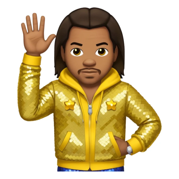 Busta Rhymes with dark brown hair, yellow sequin outfit sticker