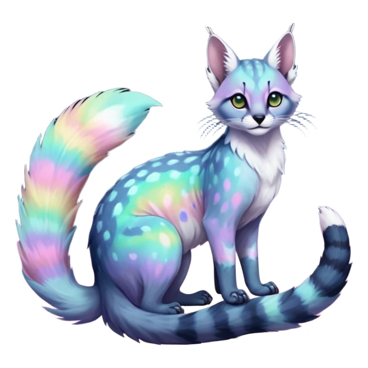 Colorful nebulae nebula starry galactical shiny tropical pale light fruity pastel white glorious iridescent divine exotic cute cool beautiful realistic antasy-caracal-civet-genet-sergal-vernid-Cacomistle-Trico-oncilla-animal-Fakémon-hybrid-fursona (full body) sticker