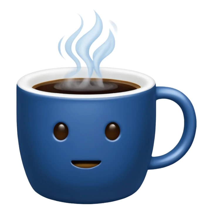 visibly steaming plain blue mug of coffee no face sticker
