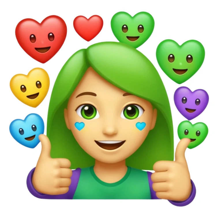 emojis for an alternative Microsoft teams. bright green with a techie vibe. Face expressions, thumbs up, and hearts. Hearts should me the only ones with multiple colours sticker