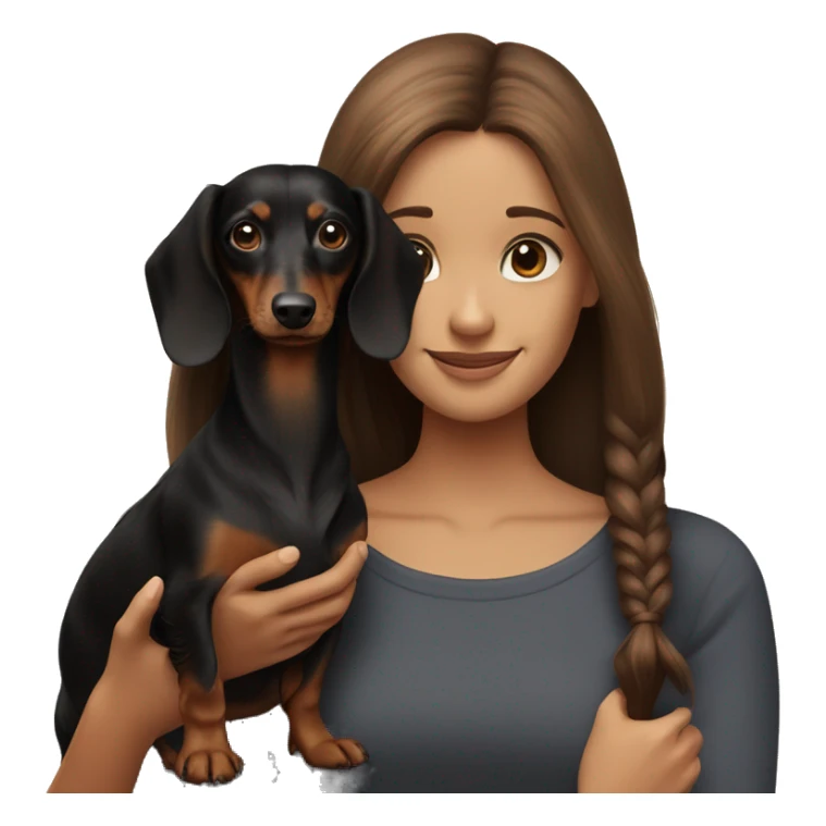 Long-haired black dachshund with brown-haired girl sticker