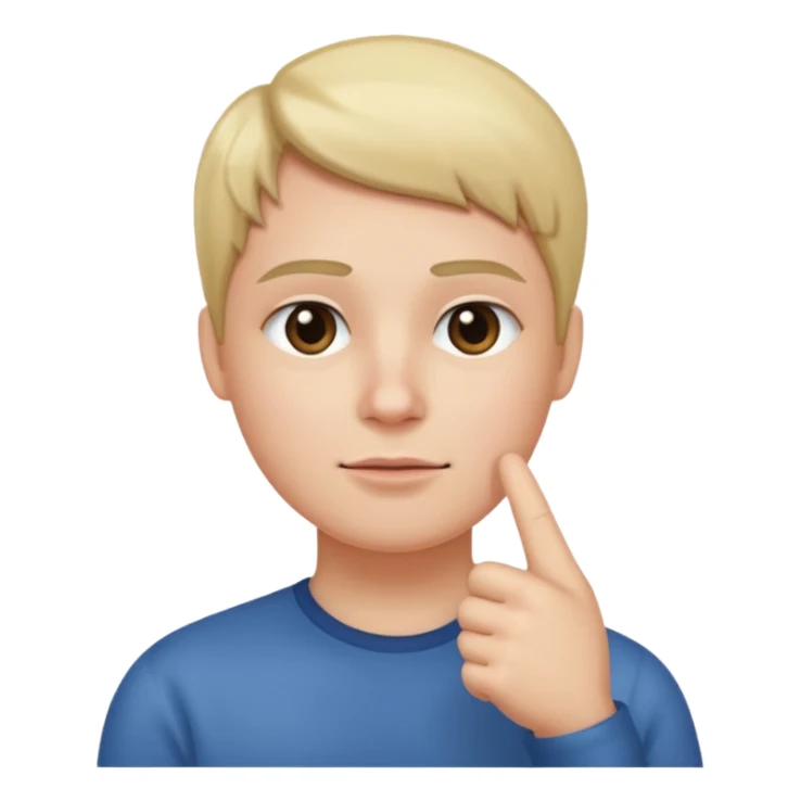 straight face with hand with thumb sticking left right under chin sticker