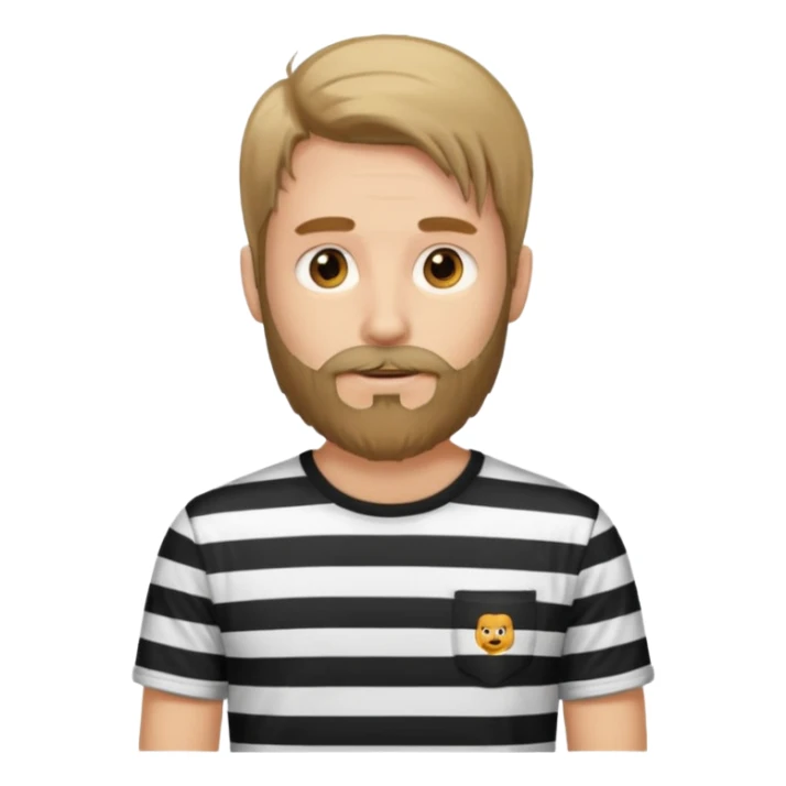 man with long hair and beard wearing vertical striped t-shirt sticker