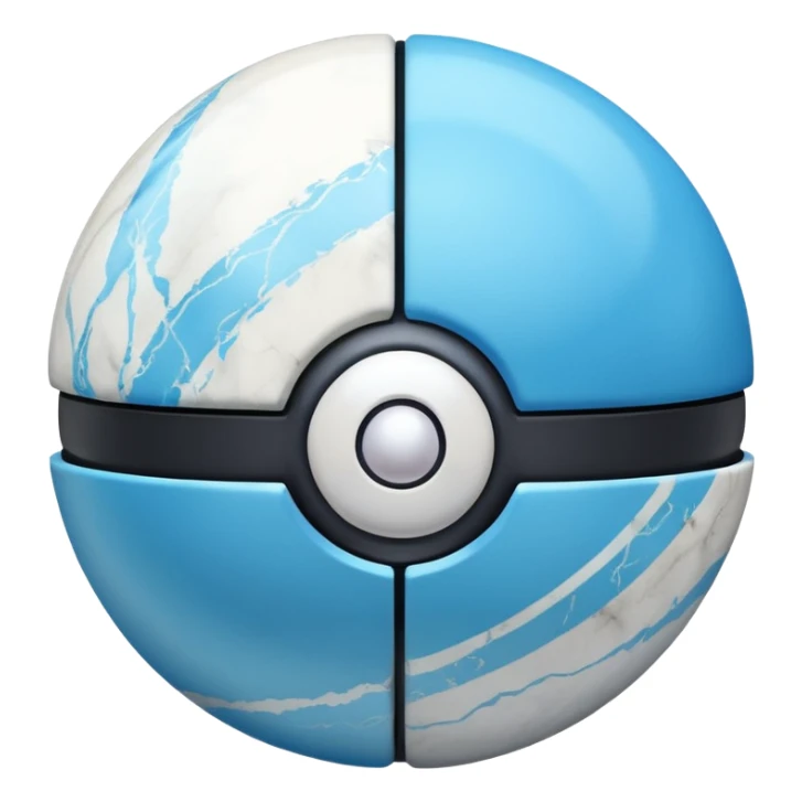blue pokeball emoji, top half is a more saturated blue, bottom half is white, black stripe, with a white sheen, with a pearlescent finish, with a marble effect sticker