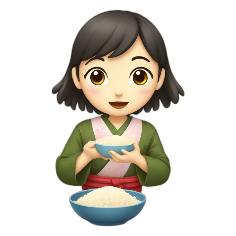 japanese girl eating rice sticker