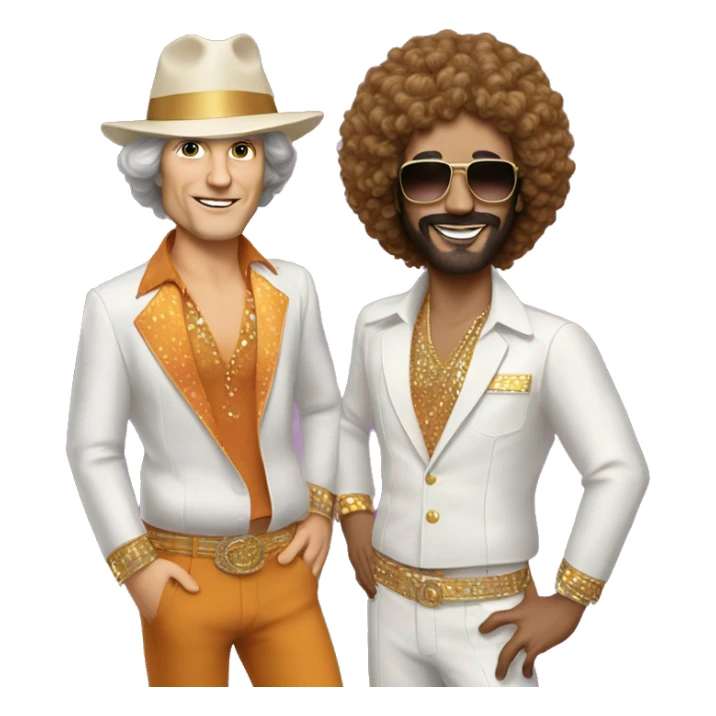 John Sideris and DJ Hanson dressed like 70s disco performers  sticker