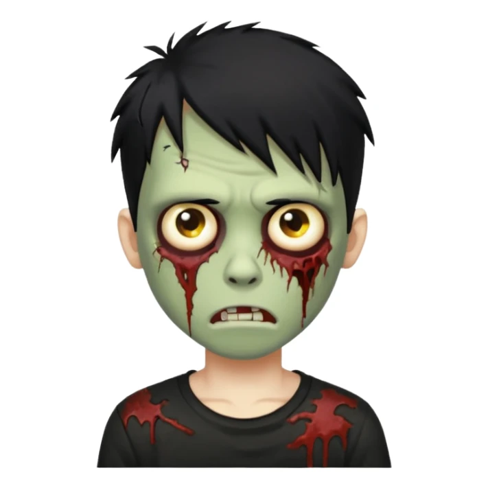 boy zombie with black hair emo black tshirt sticker
