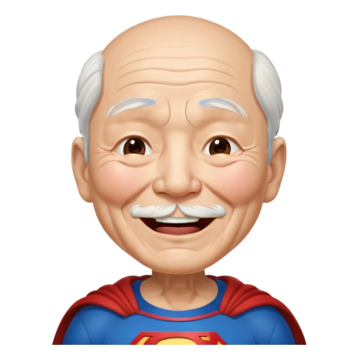 Chinese elderly dressed as Superman laughing exeedingly with closed eyes and tear drops sticker