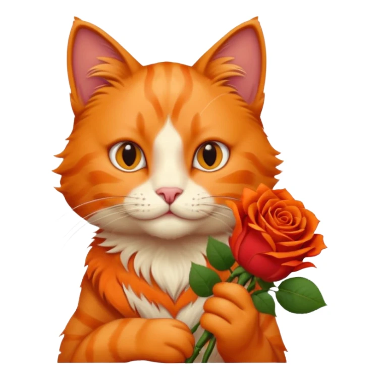 Male cat holding red flowers sticker