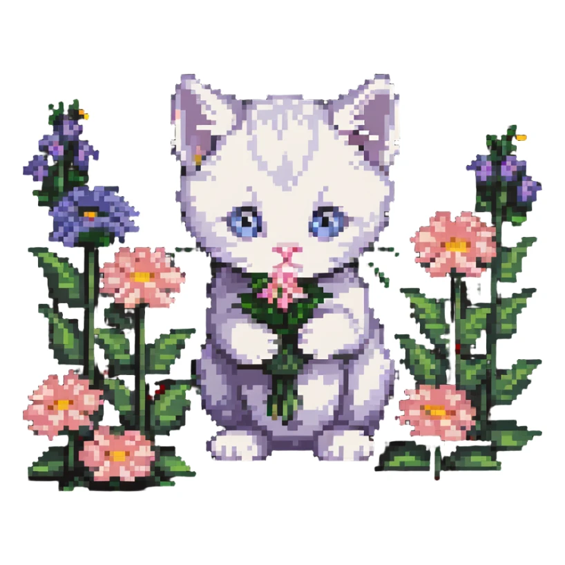 Kitten smells flowers sticker