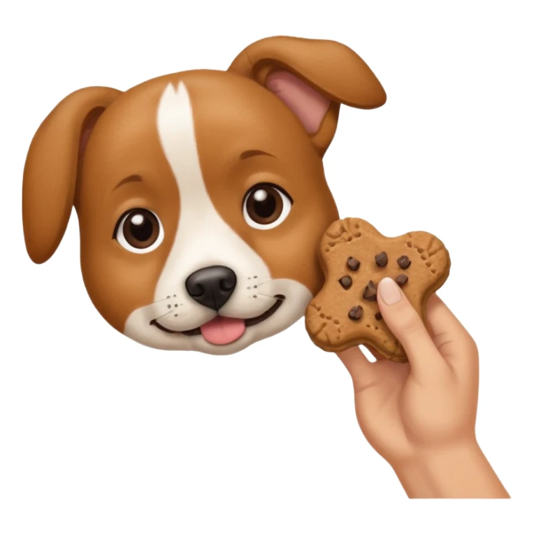 trainer hand holding a treat in front of a dog sticker